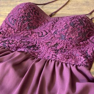 Spaghetti strap, maroon dress